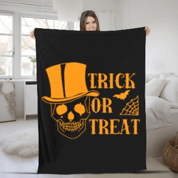Discover Trick Treat Spider Net Bat Skull Scary Halloween Fleece Blankets