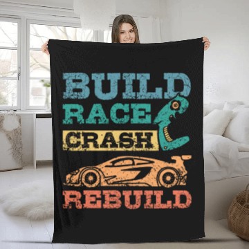 Discover Build race crash rebuild RC car Fleece Blankets