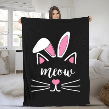 Discover Meow Cat Face Easter Bunny Ears Fleece Blankets