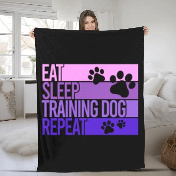 Discover Eat sleep training dog repeat Fleece Blankets