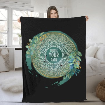 Discover Choose Your Path Maze Mandala & Green Watercolor I Fleece Blankets