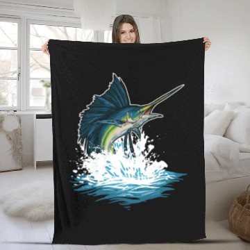 Discover Deep Sea Fishing Sword Fish Ocean Lover Gift Fleece Blankets
