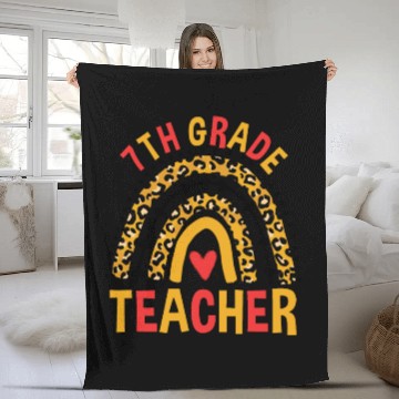 Discover Back To School Leopard 7th Grade Teacher Rainbow Fleece Blankets
