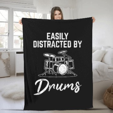 Discover Easily Distracted By Drums Funny Drummer Percussio Fleece Blankets