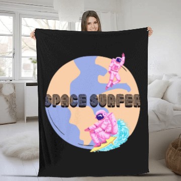 Discover Space Surfer Two Astronauts and Planet Earth Fleece Blankets