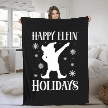 Discover Christmas Happy Elfin Holidays Funny Elf Xmas Gift Fleece Blankets