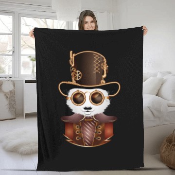 Discover Steampunk panda bear with cylinder hat and goggles Fleece Blankets