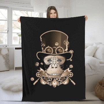 Discover Steampunk monkey with ancient cylinder hat look Fleece Blankets