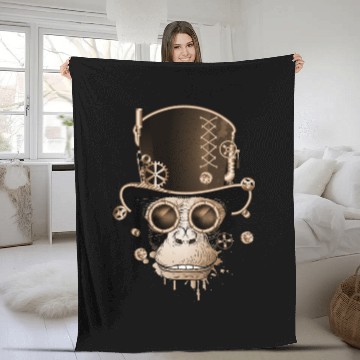 Discover Steampunk monkey with ancient cylinder hat look Fleece Blankets