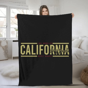 Discover California Long Beach Surfing Fleece Blankets