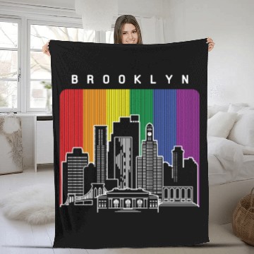 Discover Brooklyn New York Skyline Rainbow Flag Fleece Blankets