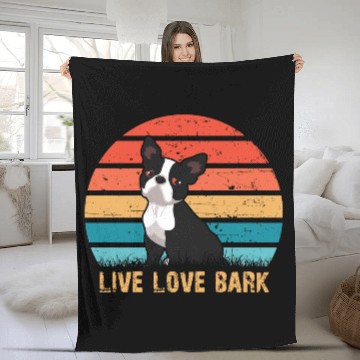 Discover Live Love Bark Retro Vintage Boston Terrier Funny Fleece Blankets