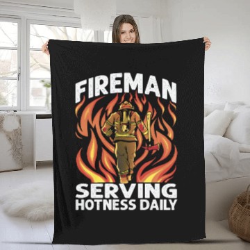 Discover Fireman Serving Hotness Daily - Funny Firefighters Fleece Blankets