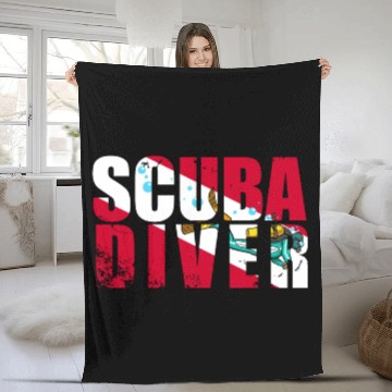 Discover Scuba Diver Red White Flag Vintage Scuba Diving Fleece Blankets