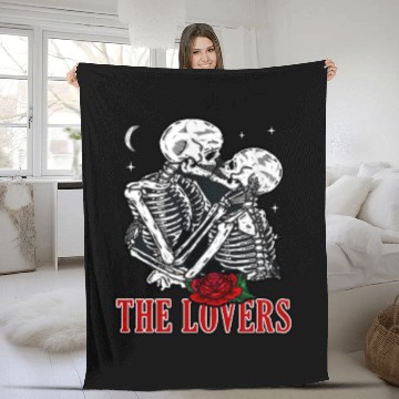 Discover The Lovers Vintage Tarot Card Astrology Skull Fleece Blankets