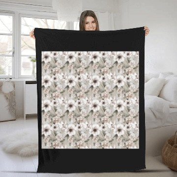 Discover Beige Sage Green Floral Pattern Fleece Blankets
