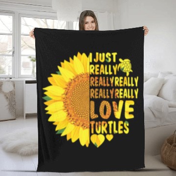 Discover I Just Really Really Love Turtles Sunflower Women Fleece Blankets