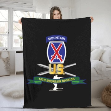 Discover Army 10th Mountain Division SSI w Ski Branch Ribbo Fleece Blankets
