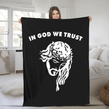Discover In God We Trust Artistic Design Jesus Face For Chr Fleece Blankets