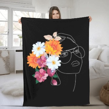 Discover Beautiful face with colorful flowers . Fleece Blankets