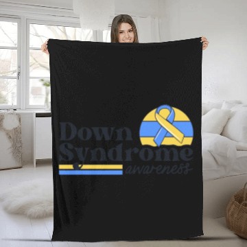 Discover Down Syndrome Awareness Retro Sunset Yellow Blue Fleece Blankets
