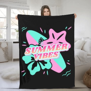 Discover Summer Vibes - Beach, surf, hibiscus and starfish Fleece Blankets