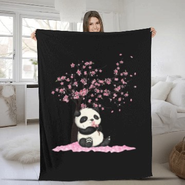 Discover Cherry Blossom Japanese Art Panda Lover Panda Bear Fleece Blankets