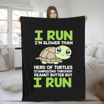 Discover Funny Runner Marathon Turtle Running Fleece Blankets