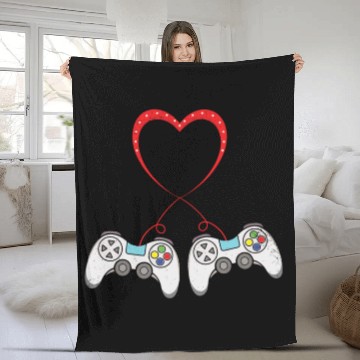 Discover Love Controller Play Video Game Heart Gamer Gaming Fleece Blankets