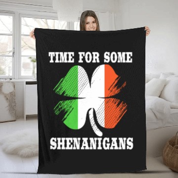 Discover Irish Flag Clover Time For Some Shenanigans Fleece Blankets
