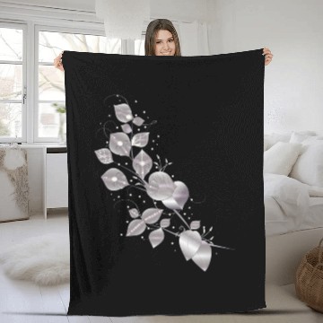 Discover noble leaf tendril in metallic silver look Fleece Blankets