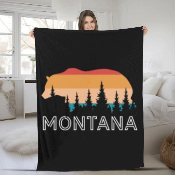 Discover Montana Grizzly Bear Retro Fleece Blankets