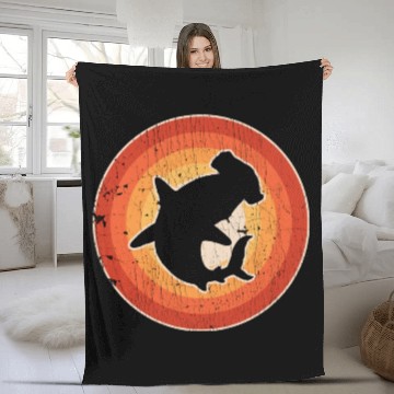 Discover Hammerhead Shark Sunset Retro Fleece Blankets for Men Women