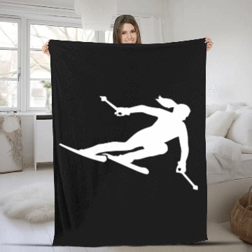 Discover Skiing woman Fleece Blankets