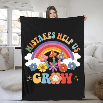 Discover Mistakes Help Us Grow Groovy Growth Mind Rainbow Fleece Blankets