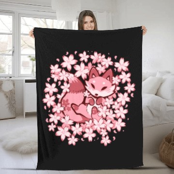 Discover Cherry Blossom Fox Fleece Blankets
