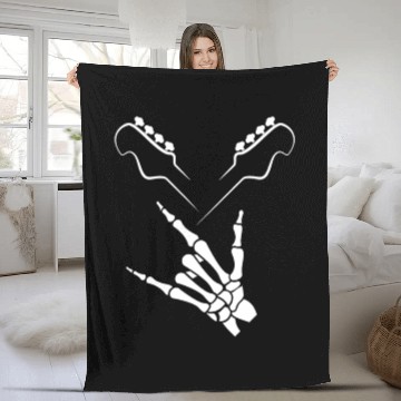 Discover Rocker Skeleton Hand Rock On Rock Star Guitar Fleece Blankets