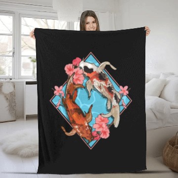 Discover Cherry Blossom Nishikigoi Japanese Fish Koi Carp Fleece Blankets