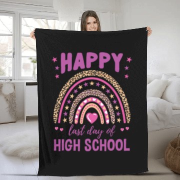 Discover Happy Last Day Of High School Leopard Rainbow Fleece Blankets