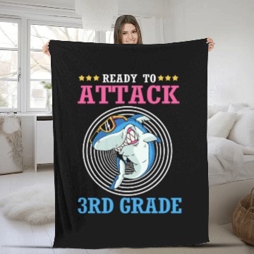 Discover Back To School Shark Ready To Attack 3rd Grade Fleece Blankets