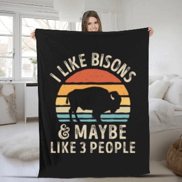 Discover I Like Bisons and Maybe 3 People Retro Sunset Vint Fleece Blankets
