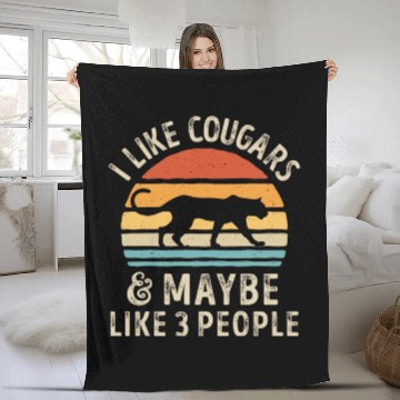 Discover I Like Cougars and Maybe 3 People Retro Sunset Vin Fleece Blankets