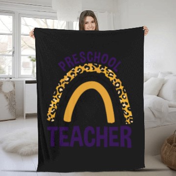 Discover Leopard Rainbow Back To School Preschool Teacher Fleece Blankets