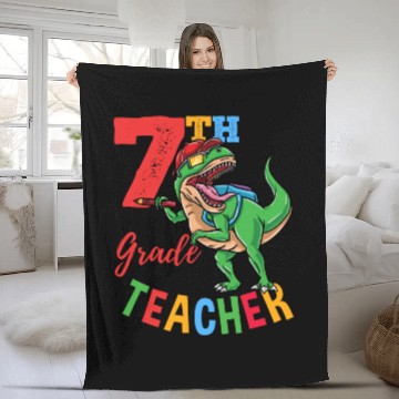 Discover 7th Grade Teacher T-Rex Dinosaur Boys Fleece Blankets