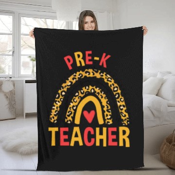 Discover Back To School Leopard Pre-K Teacher Rainbow Fleece Blankets