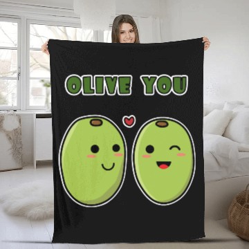 Discover Kawaii Olive You for funny quote lover Fleece Blankets