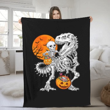 Discover Skeleton Dinosaur T rex Boys Funny Halloween Mummy Fleece Blankets