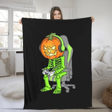 Discover Gaming Halloween Skeleton Jack O Lantern Gamer Boy Fleece Blankets