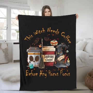 Discover This Witch Needs Coffee, Halloween, Halloween Deco Fleece Blankets