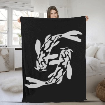 Discover design 2 koi fish Fleece Blankets